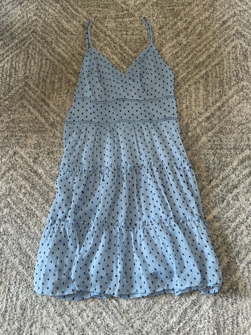 Trixxi Light Blue Dress with Navy Dot Trim